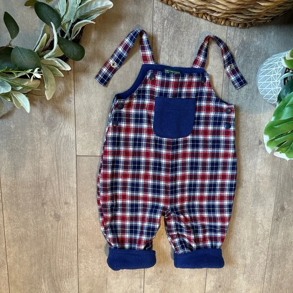 Vintage Children’s Place Baby Boy Flannel Fleece Lined Overalls